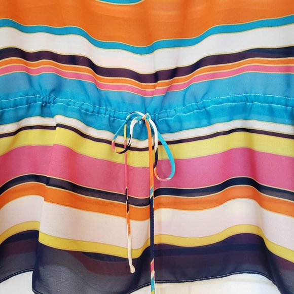 Chaps Multi-colored Sheer Striped Tunic. Drawstring waist. Loose-fitting. - Picture 3 of 4